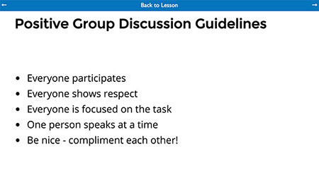 A list of positive group discussions guidelines, described below.