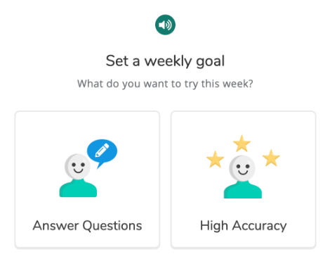 The types of goals the student can set: Answer Questions is on the left, High Accuracy is on the right.