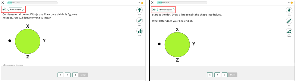 A geometry question presented in Spanish and English.