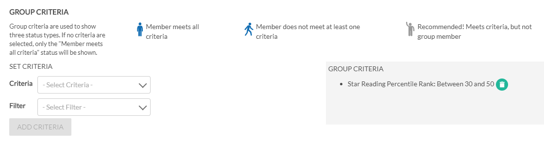 example of group criteria shown in the group information