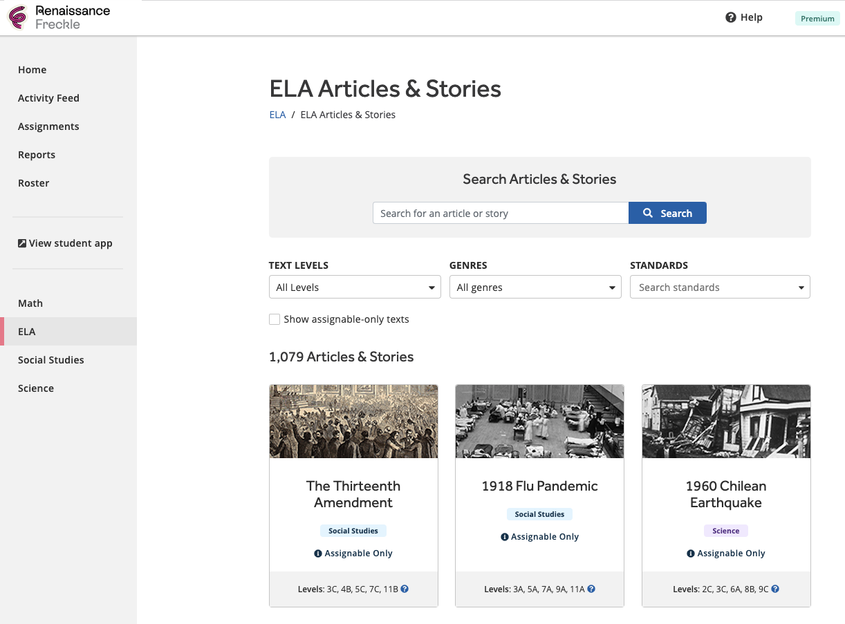 The ELA Articles and Stories page.