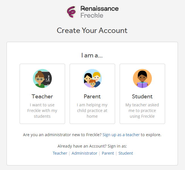 The 'Create Your Account' window, where you should select Teacher.