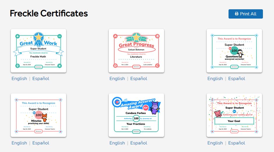 Examples of the different certificates.