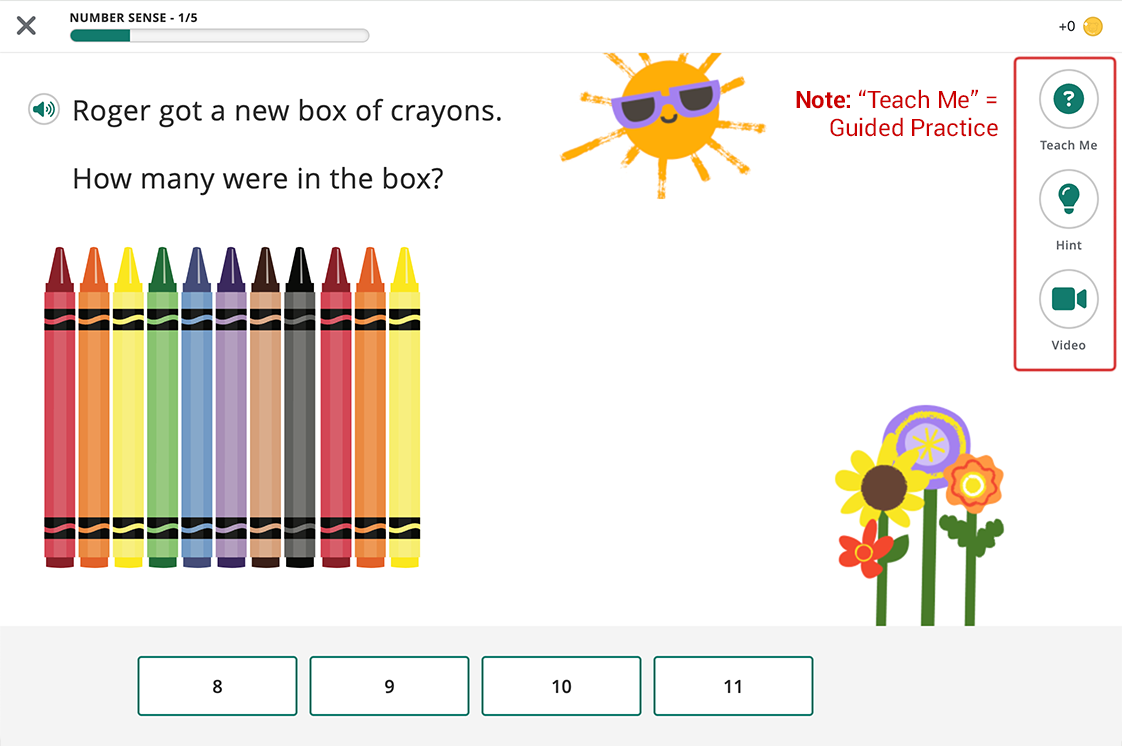 A question with the Teach Me, Hint, and Video icons in the upper-right corner.
